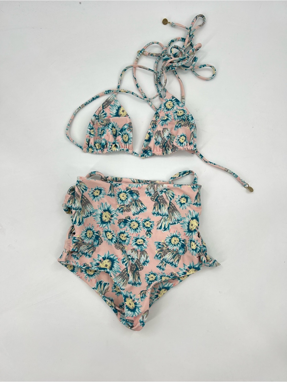 Tori Praver High Waist Pink Floral Bikini Size Small